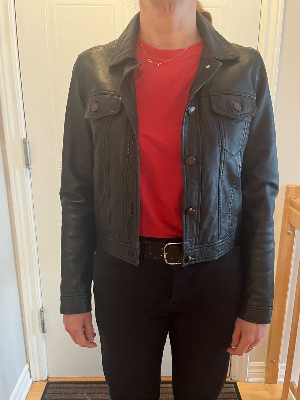 Comptoir Des Cotonniers Black Leather Cropped Jacket